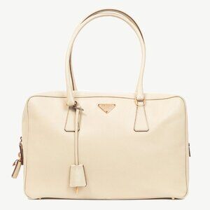Prada Bauletto Cream Saffiano Leather Handbag